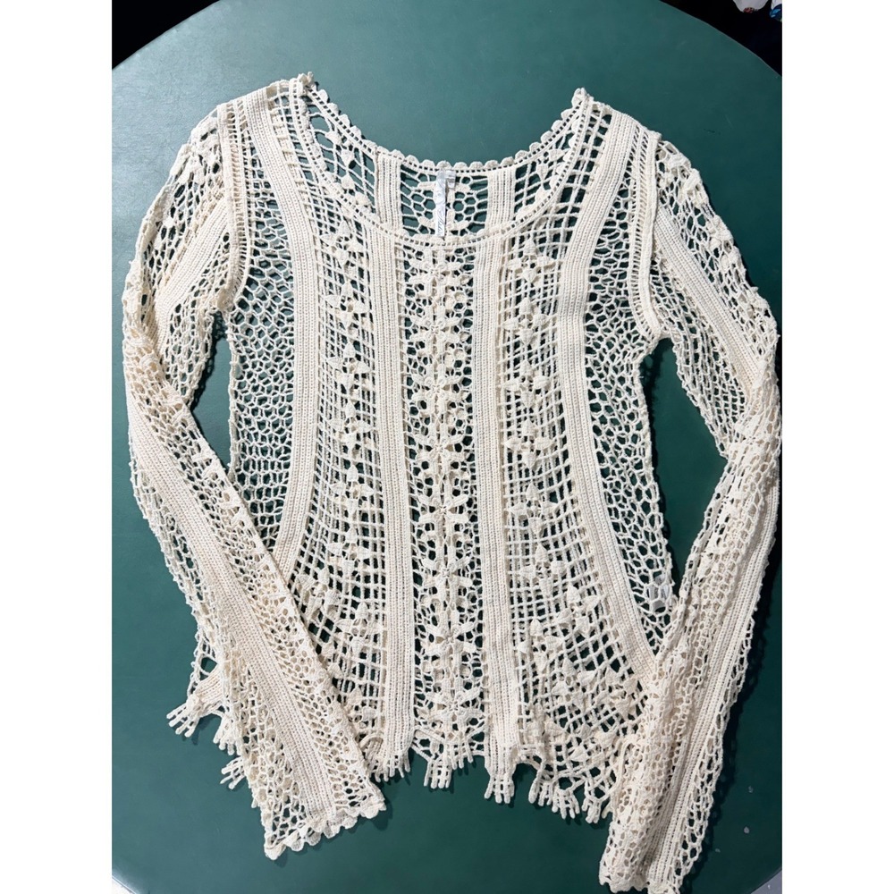 Adiktd Crochet Cover Up Long Sleeve Top XL Cotton Hippie Boho Festival